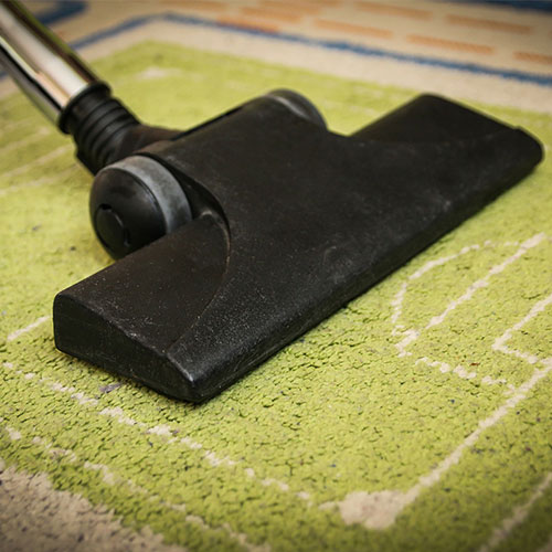 person cleaning carpet with vacuum